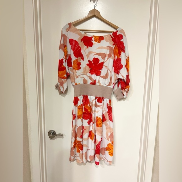 Anthropologie Maeve Orange Red Gemma Floral
Print Midi Dress size MP 100% rayon - Picture 7 of 12